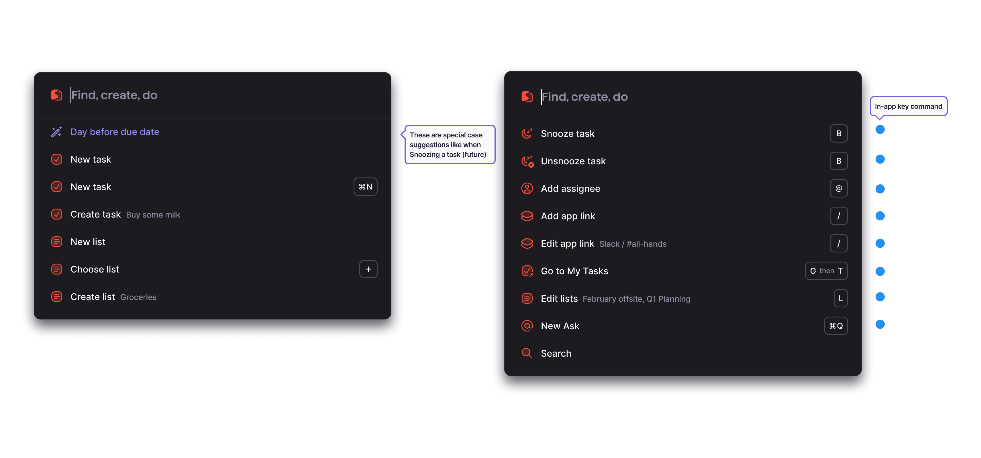 Quick Command keyboard shortcuts reference
